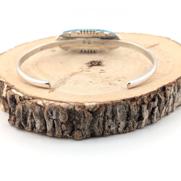 Navajo Bracelet Handmade Sterling Silver Kingman Turquoise Jewelry Sz 6.75in.*** - Picture 9 of 10